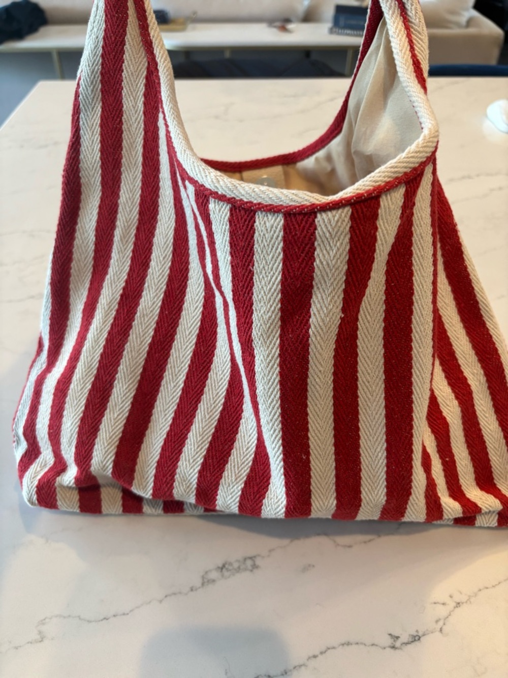 Striped Red and Cream Shoulder Bag - Picture 7 of 7